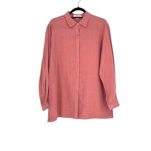 Women's Pink and Orange Heather Linen Blend Button Up Shirt - Size XXL